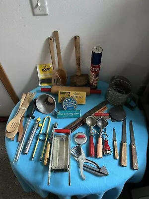 HUGE LOT Of VTG Kitchen Utensils Hickory Knifes Country Farm Red Handle Baking • $15