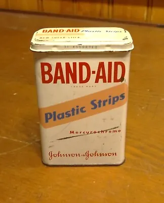 Vintage BAND-AID Johnson & Johnson Metal Tin Box Sheer Bandages - Plastic Strips • $5