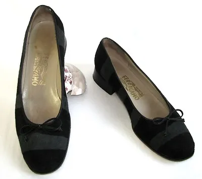 Salvatore Ferragamo Shoes Fur Black Leather Grey 8.5 39.5 Very Good Condition • $216.48