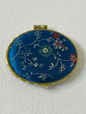 Vintage Compact Mirror Floral Embroidered Oval Double-Sided (Blue) • $9.99