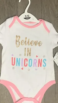 Baby Girl Body Suit Long Sleeves Grow Vest Unicorn Rainbow Glitter BNWT • £4.99
