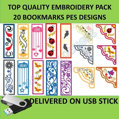 £8.99 • Buy Bookmarks 20 In The Hoop PES Designs On Usb Machine Embroidery Files Brother
