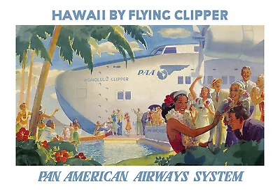 Pan Am Airlines Clipper Service To Hawaii 1938 Beautiful Vintage Poster 13 X19  • $19.95