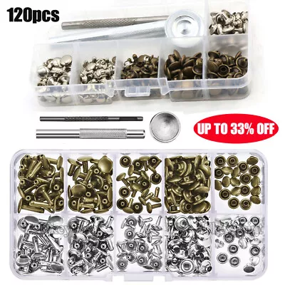 120Pcs/Set Rivets Double Cap Metal Stud Fixing Tool For Leather Craft Belt Kits • £4.21