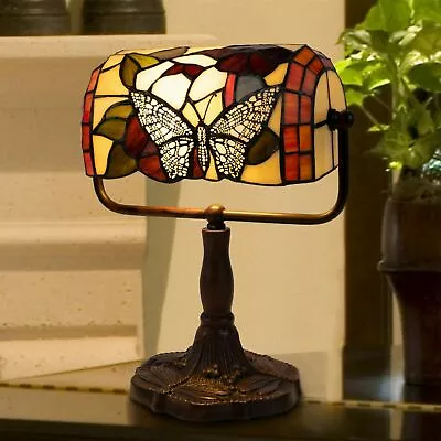 Tiffany Style Bankers Table Desk Lamp Stained Glass LED Bulb Lighted Artwork • $61.99