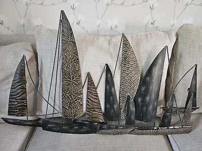 Large Contemporary Rustic Fleet Of Boats Metal Wall Art Decor Bronze Effect • £35