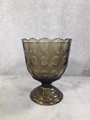 E.O. Brody Co. 1960s Smoky Brown Thumbprint Glass Pedestal Vase M4200 • $19.98