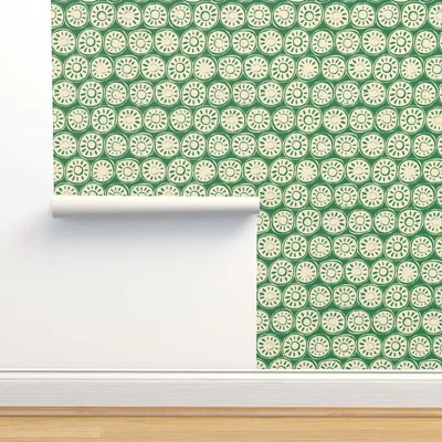 £52.39 • Buy Removable Water-Activated Wallpaper Green Ivory Floral Modern Nursery Indian