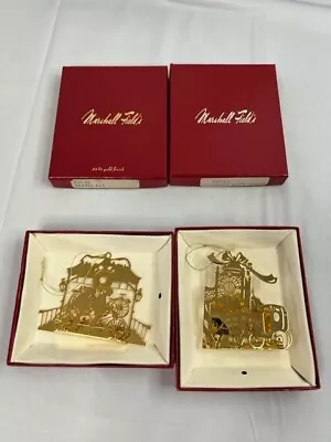 Marshall Fields 24 Kt Gold Finish Coach With Clock & Bicyclist Ornaments • $44.99