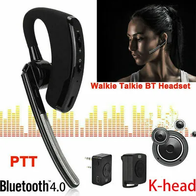 Wireless Bluetooth Walkie Talkie Headset Earpiece Microphone Ptt Two Way Radios • $38.94