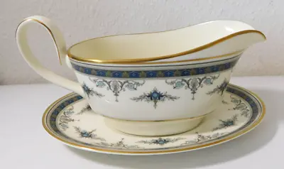 Minton  Grasmere Blue  Pattern Gravy Boat W/underplate Made In England • $52.99