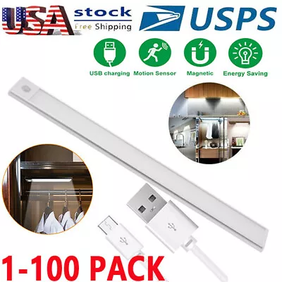 LED Motion Sensor Under Cabinet Closet Light USB Rechargeable Kitchen Lamp Strip • $377.68