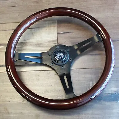 14  Black 3 Spoke Slotted Steering Wheel Dark Wood Classic Hot Rod Vintage • $129.95