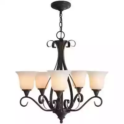 Westwood 5-Light Oil-Rubbed Bronze Chandelier With Frosted White Glass Shades • $59.99