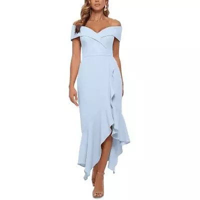 Xscape Womens Blue Off-The-Shoulder Maxi Fit & Flare Dress Gown 14 BHFO 4033 • $23.99