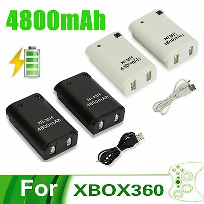 2 X For Xbox 360 Wireless Controller Rechargeable Battery Pack USB Charger Cable • £8.93