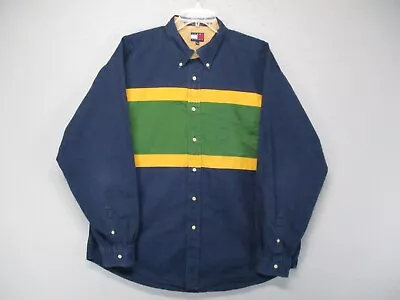 Vintage Tommy Hilfiger Shirt Adult Mens XL Blue Color Block Button 90s Hip Hop • $22.94
