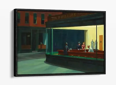 Edward Hopper Nighthawks -float Effect Canvas Wall Art Print- Famous Painting • £24.99