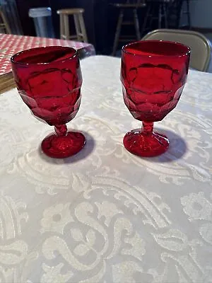 Vintage Viking Ruby Red GEORGIAN Water Glass Goblets LOT OF 2 Honeycomb Pattern • $10