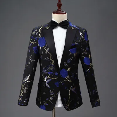 Men Embroidered Suit Lapel Blazer Jacket Coat Trousers Pants Wedding Party Stage • $84.87