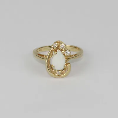 Vintage 14k Yellow Gold Diamond And Teardrop Opal Ring Size 6.25 • $249