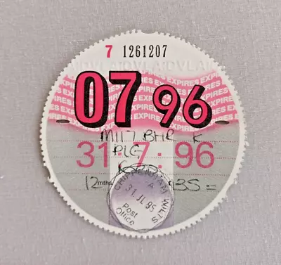 Collectable 0ld Tax Disc Ford July 1996 Road Tax Vehicle Excise Velology • £2.99