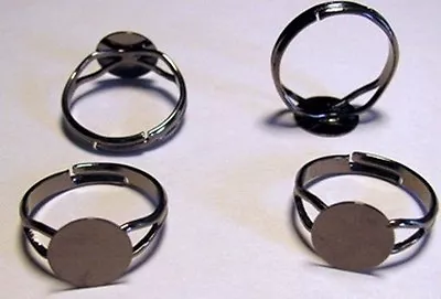 25 Gun Metal BLACK Adjustable Finger RING BLANKS Findings 10mm Flat Glue-on Pad • $8.77