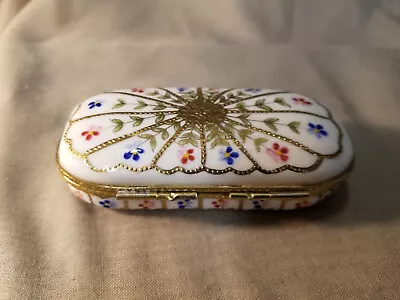 Vintage Porcelain Trinket Box - Enamel Flowers And Rich Gold  • $2
