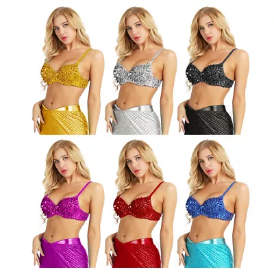 US Women Sparkle Sequin Beading Padded Bra Top Club Belly Dancing Music Festival • $17.99