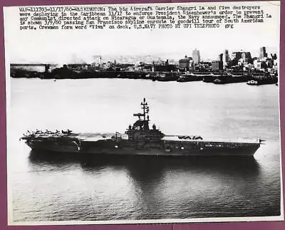 1960 Carrier CVA-38 USS Shangri La At San Francisco California Press Telephoto • $33.99