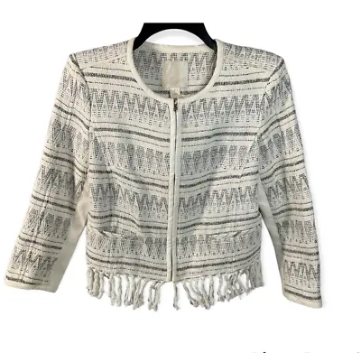 McGinn Zip Front Jacket Blazer Size 6 Fringe Hem Crop • $20.99