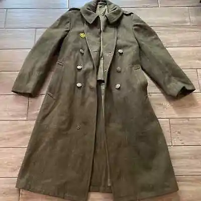 Vintage Military Army Field Overcoat Long Liner Green Heavy Liner Size Medium • $175