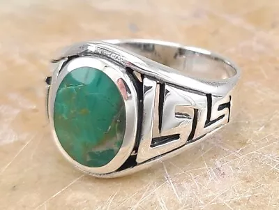 Men's .925 STERLING SILVER Greek Key Turquoise Ring Size 13 Style# R3305 • $22