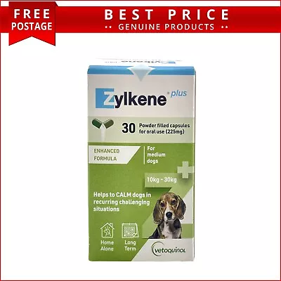 Zylkene Plus Calming Nutritional Supplement For Dogs 10-30 Kg GREEN 30 Capsules • $90.93