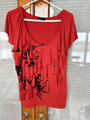 AB Studio Shirt Top Womens XL Tiered Ruffles Flutter Short Sleeves Stretch Lined • $9.99