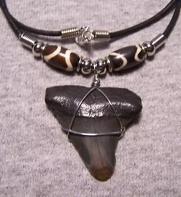 Mako Shark Tooth 1 1/2  Teeth Necklace Fossil Jaw Megalodon Scuba Dive Sharks • $16