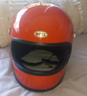 Vintage 1970s Bell Star 120 Orange / Red Motorcycle Helmet SIZE 7 3/4. • $249