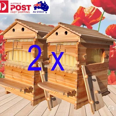 2x Wooden Beekeeping Beehive House 7PCS Upgraded Auto Bee Boxes Comb Hive Frames • $599.99
