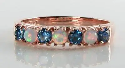 9k 9ct Rose Gold Ceylon Sapphire Opal Art Deco Ins Eternity Ring • £299