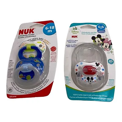 🍌 LOT OF 3 NEW NUK PACIFIER LOT 6-18M & 0-6 Months Disney Blue Green Boys - L0 • $5.59