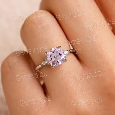 Solid 925 Sterling Silver Antique Designer Band Pink Morganite Birthstone Rings • $83.37