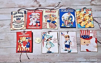 9~Vintage~Retro~4th Of July~Patriotic~Linen Cardstock~Gift~Hang~Tags • $10