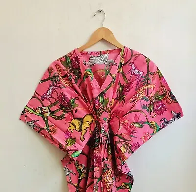 Indian Peach Cotton Party Wear Kaftan Dress Women's Clothing Night Maxi Gown AU • $39.48