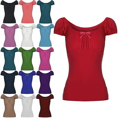 £7.99 • Buy Womens Ladies Gypsy Boho Bow Tie Knot Ruched Off Shoulder T Tee Shirt Vest Top