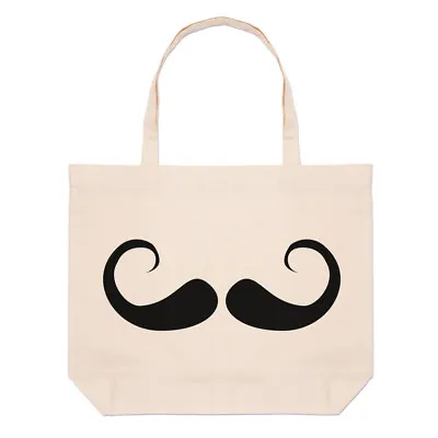Imperial Moustache Large Beach Tote Bag - Mens Hipster Beard Funny Shoulder • $19.61