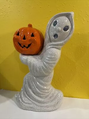 Vintage Ceramic Running Ghost W/Pumpkin Jack O Lantern - 12” Halloween  NO LIGHT • $88