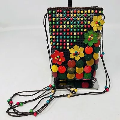 Robin Ruth Womens Wood Rasta Colored Button Crossbody Bag Colorful • $15.99