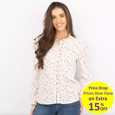 White Stuff Top Womens Ivory Floral Long Sleeve Lightweight Shirts Button-Up • £25.46