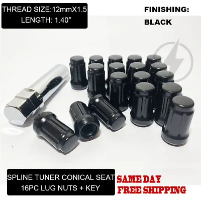 FIT MITSUBISHI I-MIEV LANCER MIRAGE SPLINE LUG NUT CONE SEAT 12x1.5 BLACK 16+KEY • $18.29