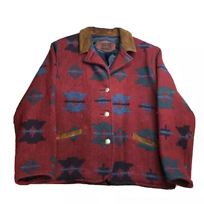 Vintage Woolrich Wool Navajo Button Jacket Size Large Southwestern Blanket Red • £75.99